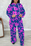 Fluorescent Green Long Sleeve Hooded Sweatshirt And Wide Leg Pants Sportwear Casual Two Pieces Jogger Sets