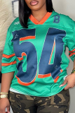 Green Casual Sportwear Digital Letter Print V Neck Half Sleeve Oversize T-Shirts