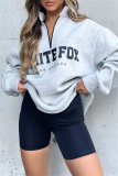 Light Yellow Casual Letter Print Zipper Collar Long Sleeve Fall Winter Sweatshirt