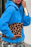 Blue Casual Long Sleeve Fall Winter Hooded Sweatshirt