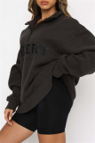 Light Yellow Casual Letter Print Zipper Collar Long Sleeve Fall Winter Sweatshirt