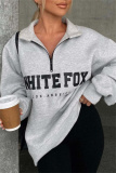 Light Yellow Casual Letter Print Zipper Collar Long Sleeve Fall Winter Sweatshirt