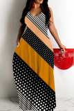 Grey Graphics Print Backless Spaghetti Strap Floor Length Vacation Baggy Sundress Slip Maxi Dress