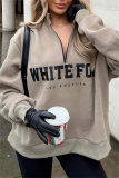 Light Yellow Casual Letter Print Zipper Collar Long Sleeve Fall Winter Sweatshirt