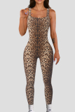 Grey Casual Leopard Snakeskin Print Sleeveless Backless U Neck Skinny Jumpsuits One Piece Bodysuit