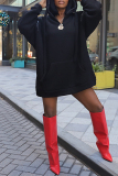 Apricot Fleece-lined Hooded Long Sleeve Casual Sweatshirt Mini Dresses