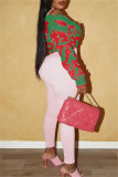 Pink Textured V Neck with Buttons Long Sleeve Crop Knitted Sweater Tops
