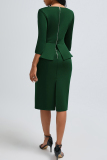 Claret Zipper O Neck 3/4 Sleeve Slit Formal Office Lady Evening Party Prom Wedding Guest Midi Dresses