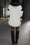 Apricot Fleece-lined Hooded Long Sleeve Casual Sweatshirt Mini Dresses