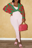 Pink Textured V Neck with Buttons Long Sleeve Crop Knitted Sweater Tops