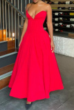 Red Formal Evening Party Prom Backless Strapless Long Tube Maxi Pleated Dresses