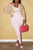 Pink Textured V Neck with Buttons Long Sleeve Crop Knitted Sweater Tops
