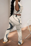 White Green Casual Ombre Print O Neck Short Sleeve Crop T-shirt And Skinny Pants Two Pieces Trouser Sets