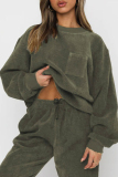 Army Green O Neck Long Sleeve Sweatshirt And Pocket Skinny Pants Sportwear Two Pieces Sweatsuit Sets