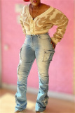 Pink Textured V Neck with Buttons Long Sleeve Crop Knitted Sweater Tops