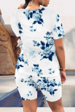 Rose Red Casual Floral Stripe Print O Neck Short Sleeve T-shirt And Shorts Two Pieces Shorts Sets