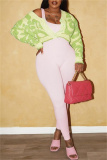 Pink Textured V Neck with Buttons Long Sleeve Crop Knitted Sweater Tops