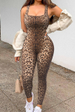 Grey Casual Leopard Snakeskin Print Sleeveless Backless U Neck Skinny Jumpsuits One Piece Bodysuit