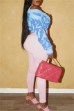 Pink Textured V Neck with Buttons Long Sleeve Crop Knitted Sweater Tops