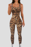 Grey Casual Leopard Snakeskin Print Sleeveless Backless U Neck Skinny Jumpsuits One Piece Bodysuit
