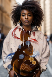 Yellow Casual African Figure Print Long Sleeve Fall Winter Hooded Sweatshirt