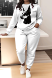 White Letter Print O Neck Long Sleeve Sweatshirt And Pants Sportwear Matching Sweatsuit Set
