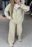 Apricot Hot Drill Zipper Hooded Long Sleeve Jackets And Sweatpants Sportwear Casual Two Pieces Jogger Sets