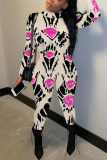 Rose Red Black Casual Graphics Print Half A Turtleneck Skinny Jumpsuits One Piece Bodysuit