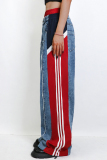 Red Colorblock Side Striped High Waisted Straight Stretchy Loose Casual Wide Leg Denim Jeans