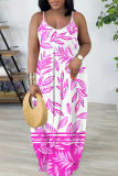 Multicolor Graphics Print Backless Spaghetti Strap Floor Length Vacation Baggy Plus Size Sundress Slip Maxi Dress
