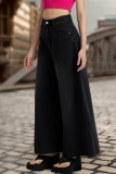 Dark Grey Casual Pocket High Waist Distressed Wide Leg Denim Jeans