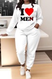 White Letter Print O Neck Long Sleeve Sweatshirt And Pants Sportwear Matching Sweatsuit Set