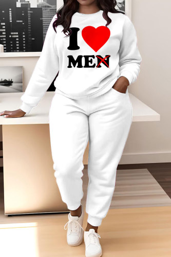 White Letter Print O Neck Long Sleeve Sweatshirt And Pants Sportwear Matching Sweatsuit Set