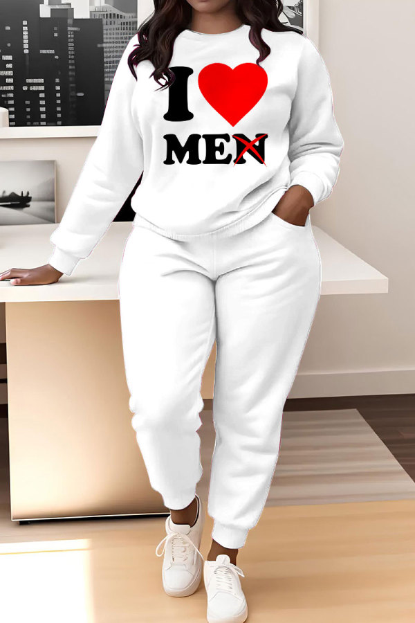 White Letter Print O Neck Long Sleeve Sweatshirt And Pants Sportwear Matching Sweatsuit Set