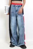 Red Colorblock Side Striped High Waisted Straight Stretchy Loose Casual Wide Leg Denim Jeans