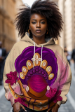 Yellow Casual African Figure Print Long Sleeve Fall Winter Hooded Sweatshirt