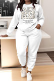 White Letter Print O Neck Long Sleeve Sweatshirt And Pants Sportwear Matching Sweatsuit Set