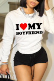 Red White Casual Letter Print O Neck Long Sleeve Sweatshirt