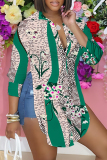 Purple Casual Floral Print Long Sleeve Buttons Slit Turndown Collar Blouse Shirt Tops