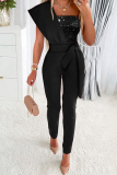 Pink Sequins Sleeveless Backless Belted Formal Evening Party Prom Bodycon Jumpsuits