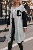 Black White Casual Letters Print Long Sleeve Plus Size Longline Cardigan Sweatshirt Coats