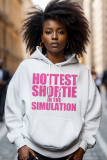White Red Casual African Letter Print Long Sleeve Fall Winter Hooded Sweatshirt