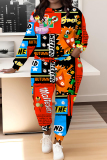 Multicolor Graphics Boho Print O Neck Long Sleeve Sweatshirt And Skinny Pants Casual Sportwear Two Pieces Sweatsuit Sets