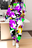 Multicolor Graphics Boho Print O Neck Long Sleeve Sweatshirt And Skinny Pants Casual Sportwear Two Pieces Sweatsuit Sets