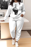 White Letter Print O Neck Long Sleeve Sweatshirt And Pants Sportwear Matching Sweatsuit Set