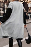Black White Casual Letters Print Long Sleeve Plus Size Longline Cardigan Sweatshirt Coats
