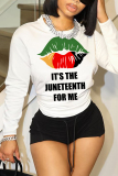 White Green Casual Letter Print O Neck Long Sleeve Sweatshirt