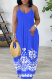 Multicolor Graphics Print Backless Spaghetti Strap Floor Length Vacation Baggy Plus Size Sundress Slip Maxi Dress