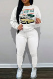 White Yellow Graphics Print O Neck Long Sleeve Sweatshirt And Skinny Pants Sportwear Matching Sweatsuit Set