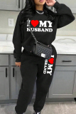 Red White Letter Print O Neck Long Sleeve Sweatshirt And Pants Sportwear Casual Two Pieces Jogger Sets